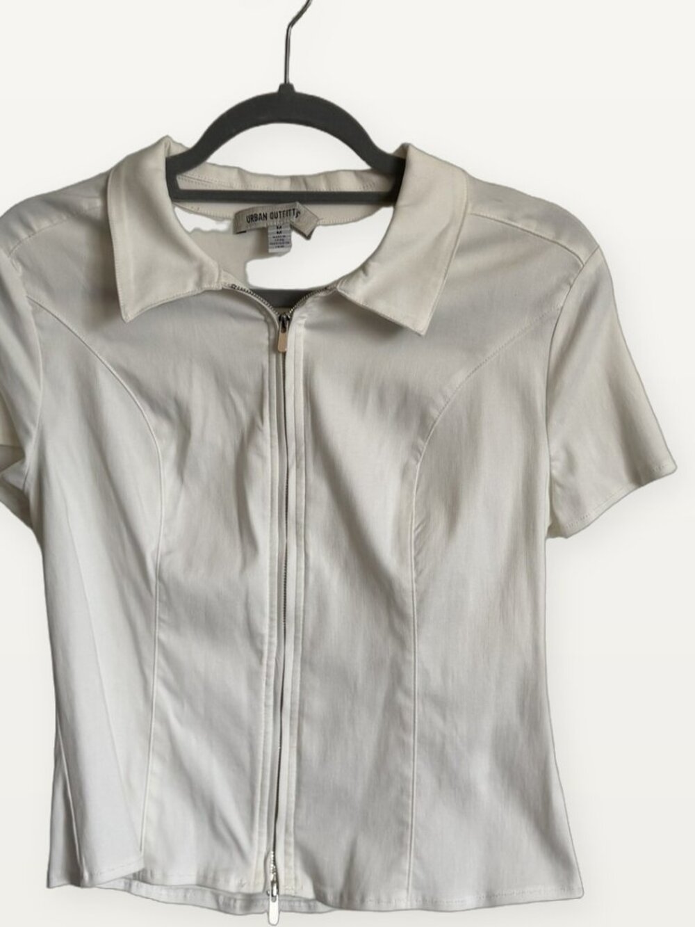 Urban Outfitters White Zip Front Collared Blouse M Flaw